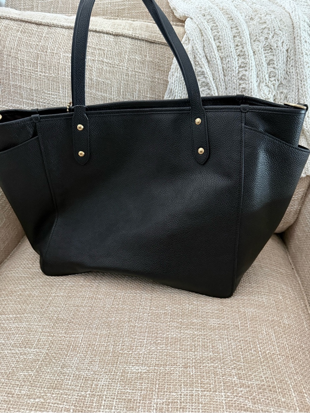 Coach Black Pebbled Leather Tote with Gold Hardware - Picture 3 of 11